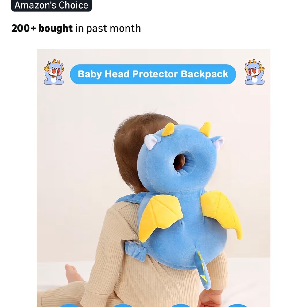 Amazon Blue and Yellow Baby Head Protector Backpack
